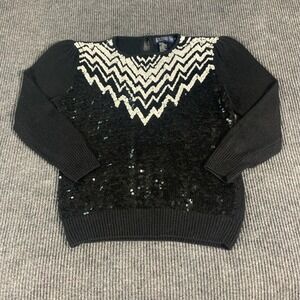 VTG Le Chois Sweater Womens Medium M Black Sequin Silk Blend Abstract Retro 90s